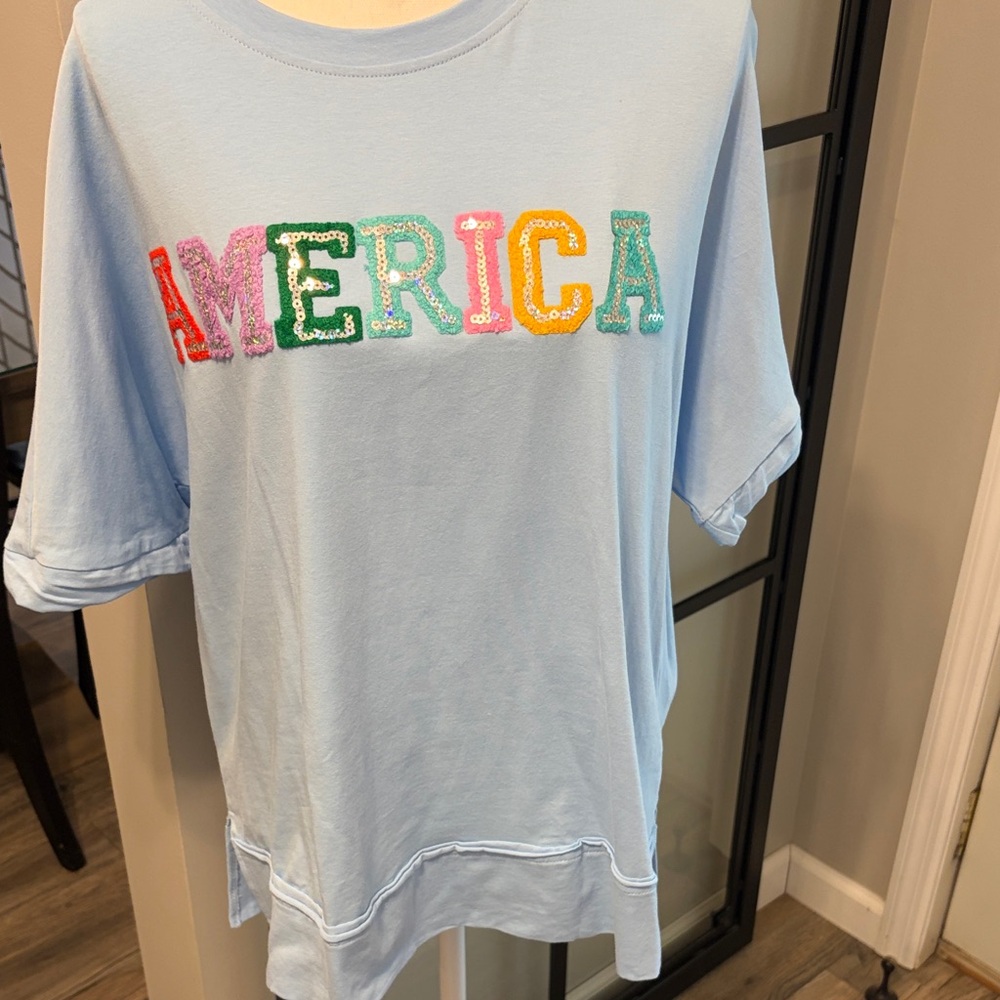 New With Tags…Boutique Pastel  Sequin “America”  Top…Please Read Description